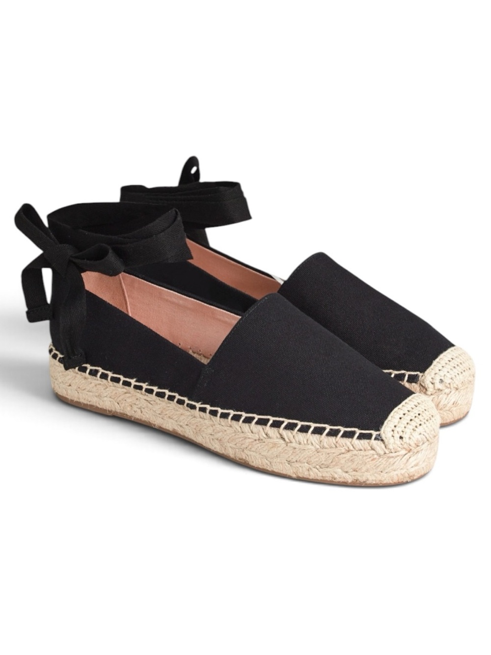 J.Crew Canvas Espadrille Flats Women’s 8 Black Tie-Ankle